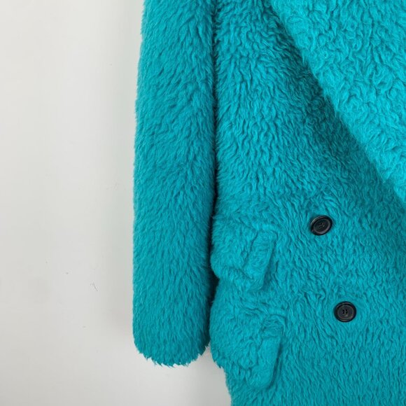 Max Mara Turquoise Teddy Bear Wool & Alpaca Coat Womens Double-Breasted Longline - Picture 4 of 8